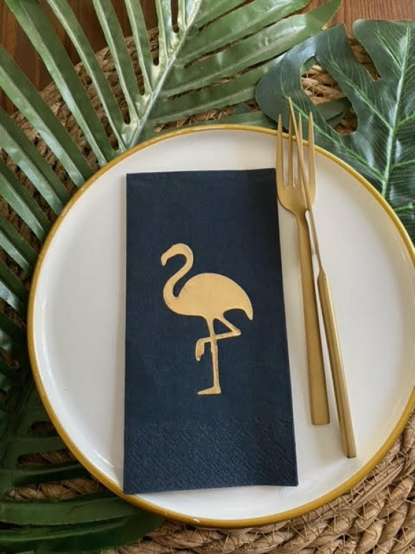 Gold Yaldızlı Siyah Flamingo Peçete
