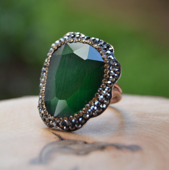 STONEAGE Yeşil Kristal Ayarlanabilir Bayan Yüzük ürün görseli