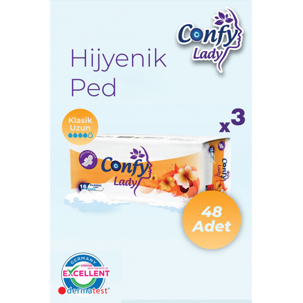 Confy Lady Hijyenik Ped Classic Uzun Gün 16 lı Paket x 3 Adet