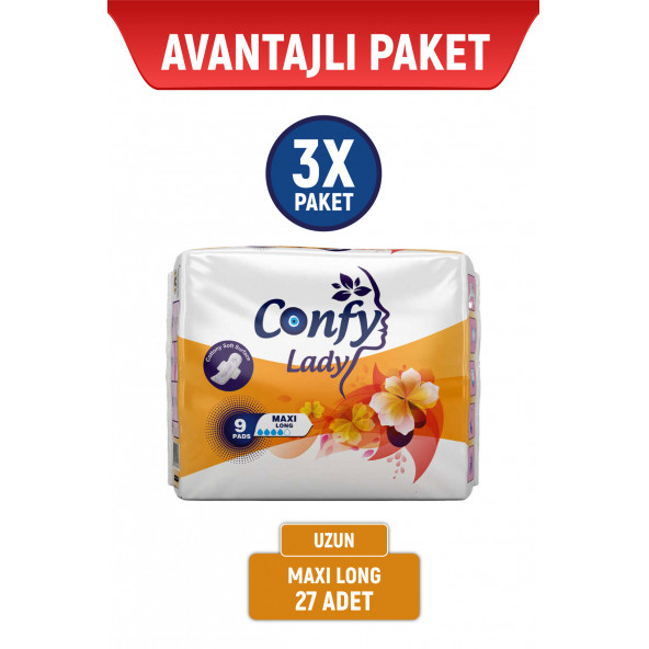Confy Lady Hijyenik Ped Maxi Long 9 Adet x 3 Paket