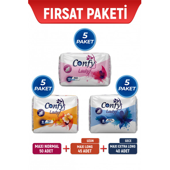 Confy Lady Avantajlı Fırsat Paketi 135 Adet Hijyenik Ped