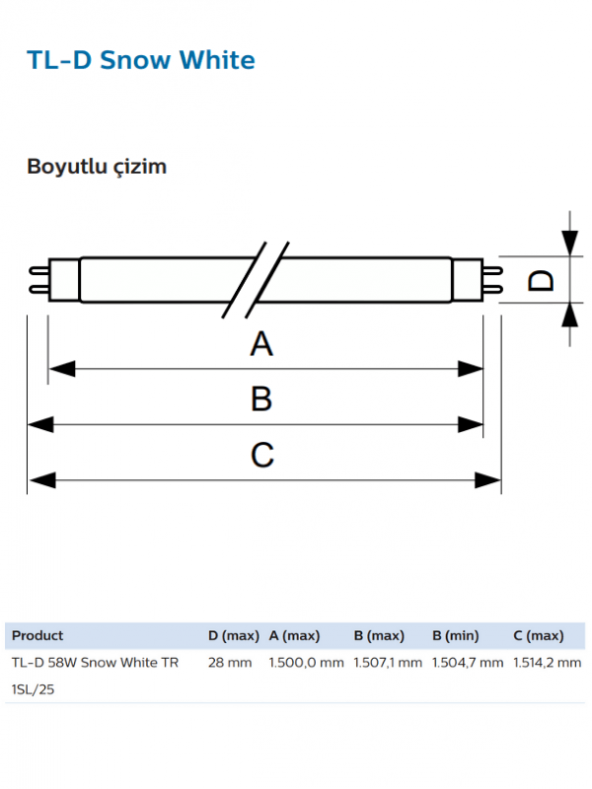 Philips Master TL-D 58W 12000K Kar Beyazı G13 Duylu Floresan - 2
