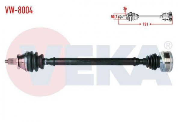 VW-8004-AKS SAG ON VOLKSWAGEN POLO (9N_) 1.4i 16v M-T UZUNLUK 751mm 2001-2012