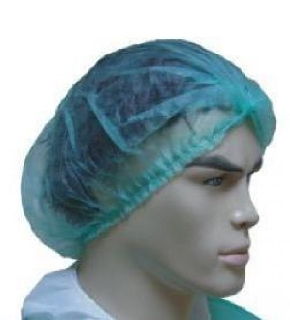 1000 Adet Cerrahi Yeşil Tela Nonwoven Akordeon Bone 52 Cm Çift Lastikli Saç Bonesi - 2