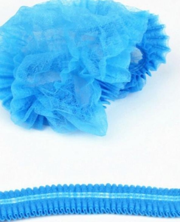 500 Adet Cerrahi Mavi Tela Nonwoven Akordeon Bone 52 Cm Çift Lastikli Saç Bonesi - 2