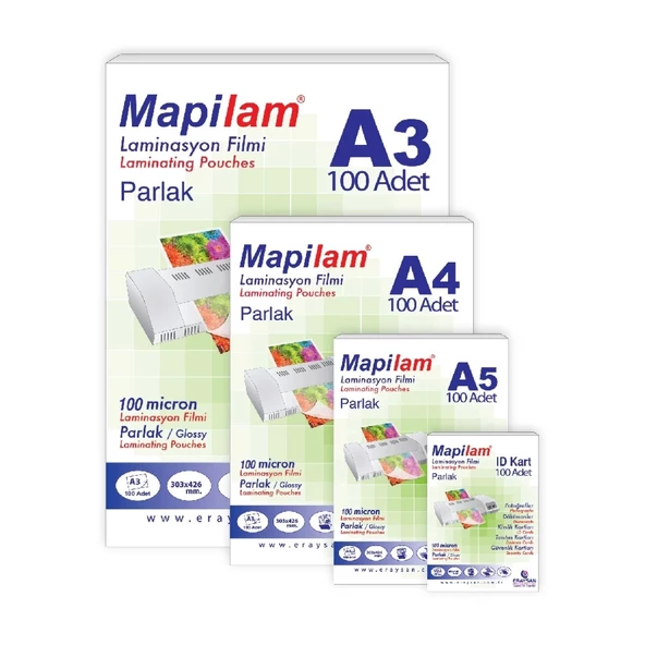 MAPİLAM LAMİNASYON FİLMİ A4 125 MIC PARLAK POLYESTER 100 LÜ