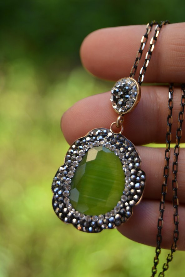 STONEAGE JEWELLERY Bayan Kolye Kedi Gözü Fıstık Yeşili ürün görseli