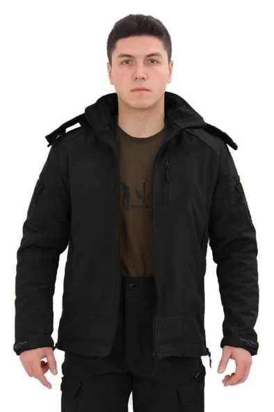 Single Sword Su&Rüzgâr Geçirmez Kapüşonlu Softshell Kışlık Erkek Mont
