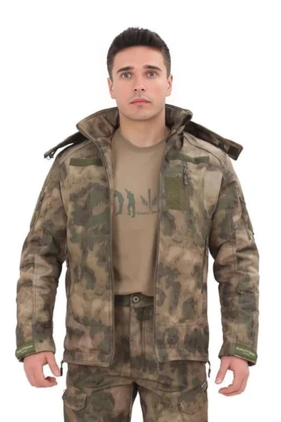 Single Sword Su&Rüzgâr Geçirmez Kapüşonlu Softshell Kışlık Erkek Mont - 12