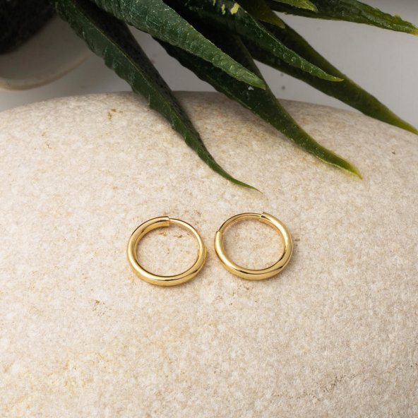 Altın Halka Küpe 14 Ayar 1 cm. Çaplı - Resim 3