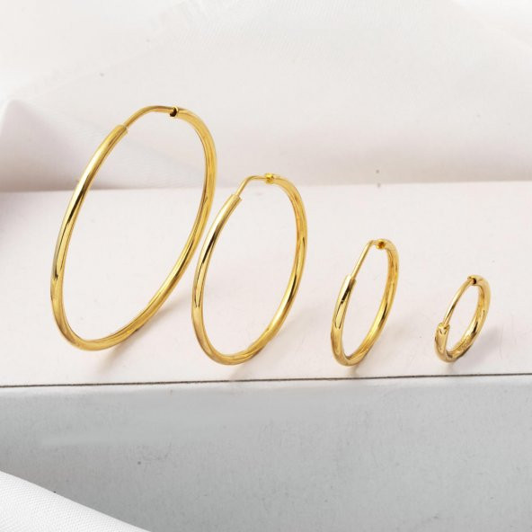 Altın Halka Küpe 14 Ayar 1 cm. Çaplı - Resim 6