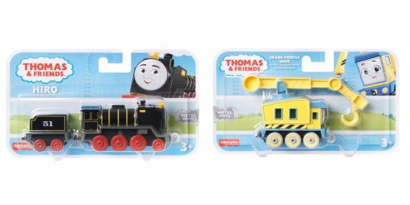 Thomas Ve Friends Büyük Tekli Tren Sür Bırak Crane Vehicle Grue HDY61 + Hiro DY67 Paketleri Hasarlı