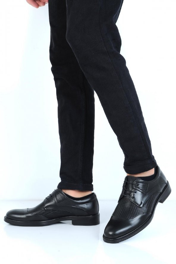 Tardelli 2022 Siyah Kauçuk Deri Erkek Klasik Ayakkabı