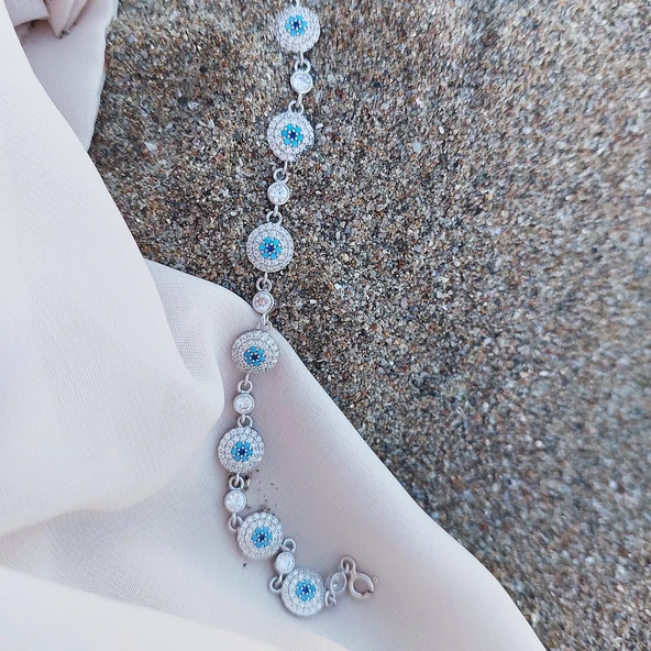 Vaoov 925 Ayar Gümüş Rodyumlu Çoklu Nazar Bileklik - Resim 5