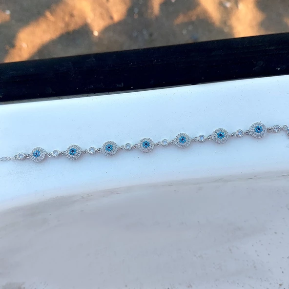 Vaoov 925 Ayar Gümüş Rodyumlu Çoklu Nazar Bileklik - Resim 8