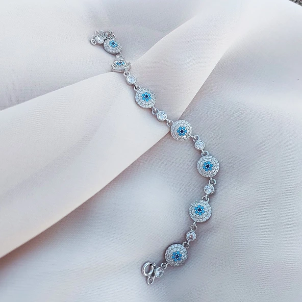 Vaoov 925 Ayar Gümüş Rodyumlu Çoklu Nazar Bileklik - Resim 2