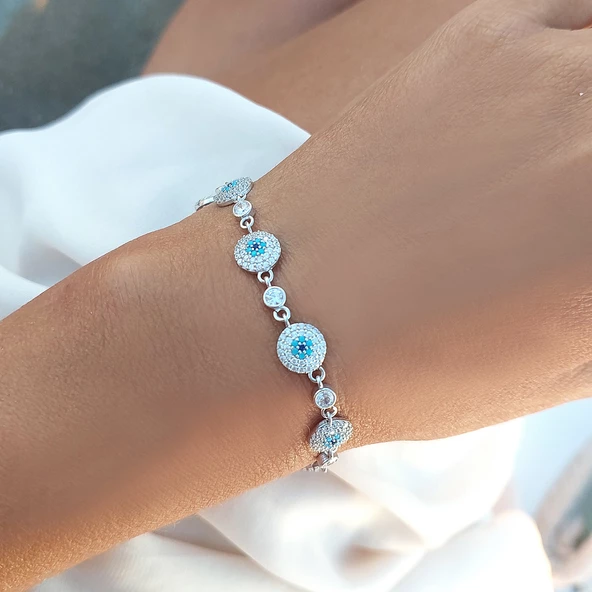 Vaoov 925 Ayar Gümüş Rodyumlu Çoklu Nazar Bileklik ürün görseli