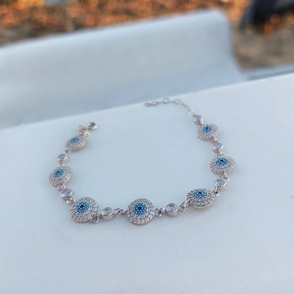 Vaoov 925 Ayar Gümüş Rodyumlu Çoklu Nazar Bileklik - Resim 7
