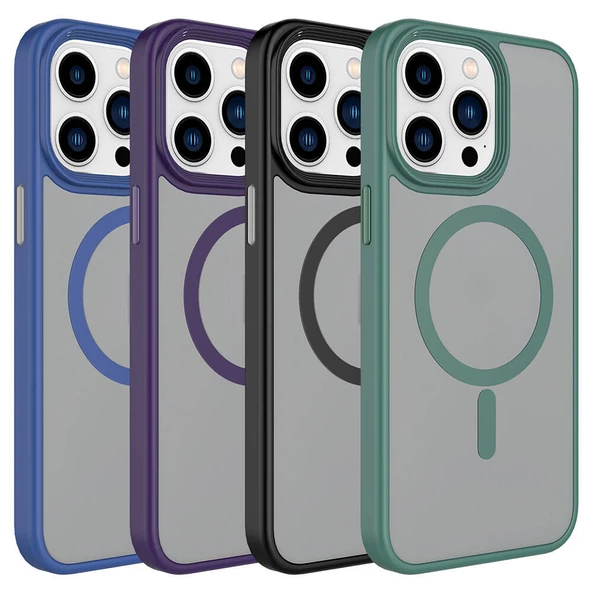 iPhone 15 Pro Max Kılıf Mat Arka Yüzey Wireless Şarj Özellikli Flet Magsafe Kapak Kılıf - Resim 8