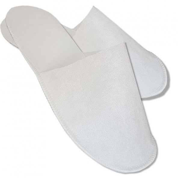 Overloklu Beyaz  Tela Tek Kullanımlık Terlik 100lü