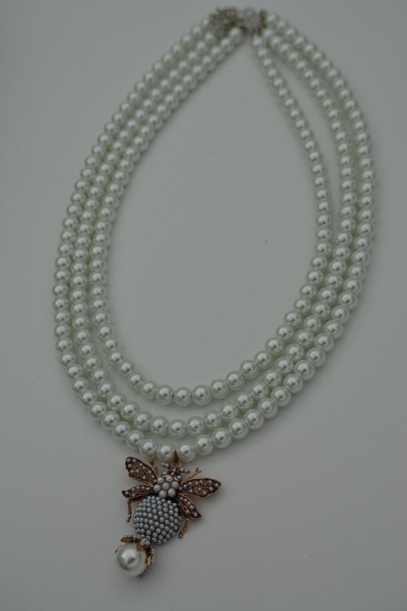 STONEAGE İncili Bayan Kolye Zirkon Taşlı Arı Figürli - Resim 6