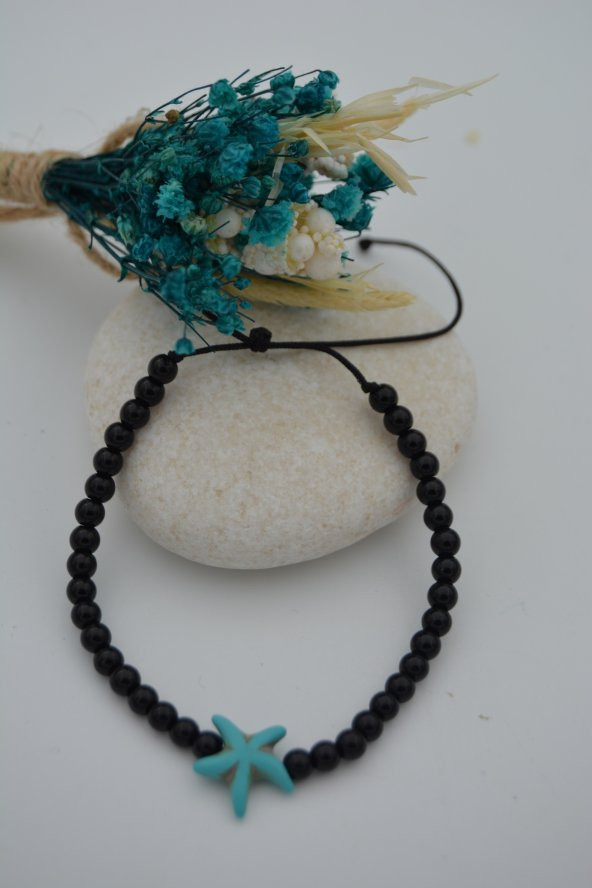 STONEAGE Oniks ve Turkuaz Metalsiz Bileklik Antialerjik - Resim 3