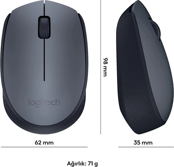 Logitech M170 USB Alıcılı Kablosuz Mouse, Gri - 9