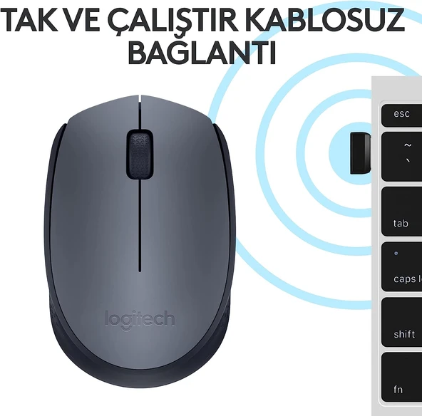 Logitech M170 USB Alıcılı Kablosuz Mouse, Gri - 7