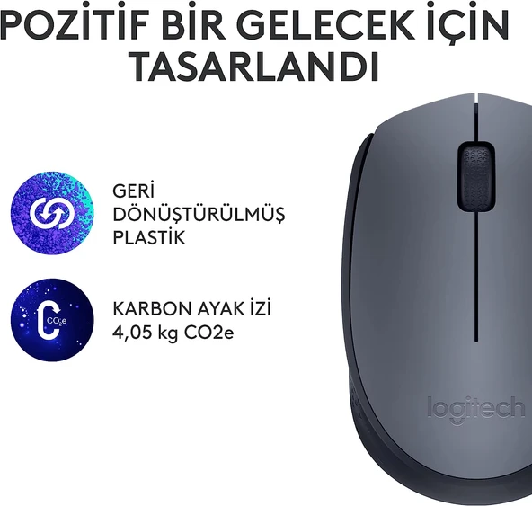 Logitech M170 USB Alıcılı Kablosuz Mouse, Gri - 10