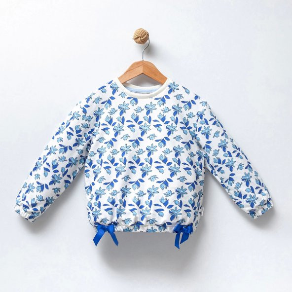 Jolbaby Fiyonk Detaylı Çiçekli Kız Çocuk Sweatshirt Bluz