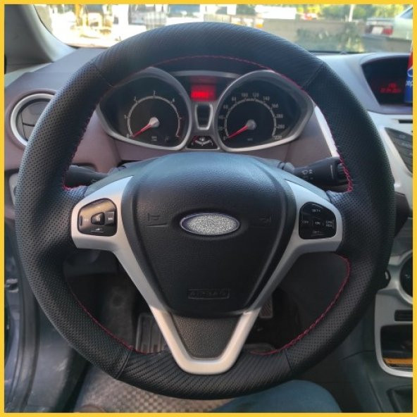 Ford Fiesta 2009-2015 Araca Özel Direksiyon Kılıfı (Karbon Noktalı)