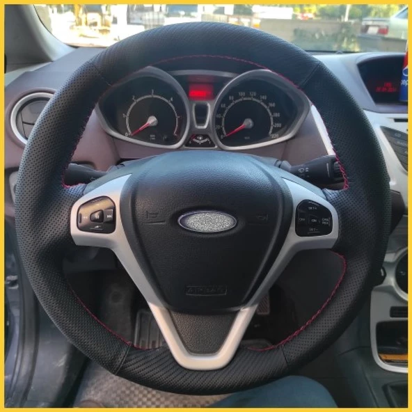 Ford Fiesta 2009-2015 Araca Özel Direksiyon Kılıfı (Karbon Noktalı)