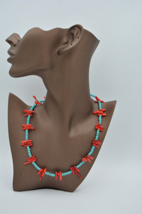 STONEAGE Turkuaz ve Mercan Taşlı Bayan Kolye ürün görseli