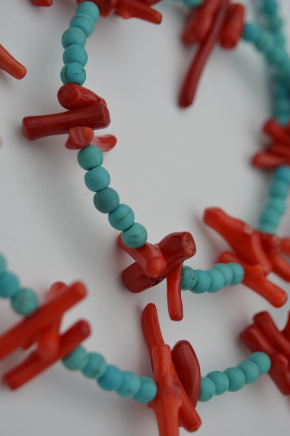 STONEAGE Turkuaz ve Mercan Taşlı Bayan Kolye - Resim 2