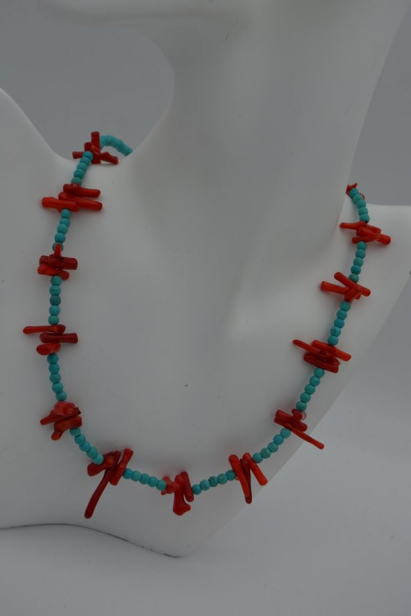 STONEAGE Turkuaz ve Mercan Taşlı Bayan Kolye - Resim 5