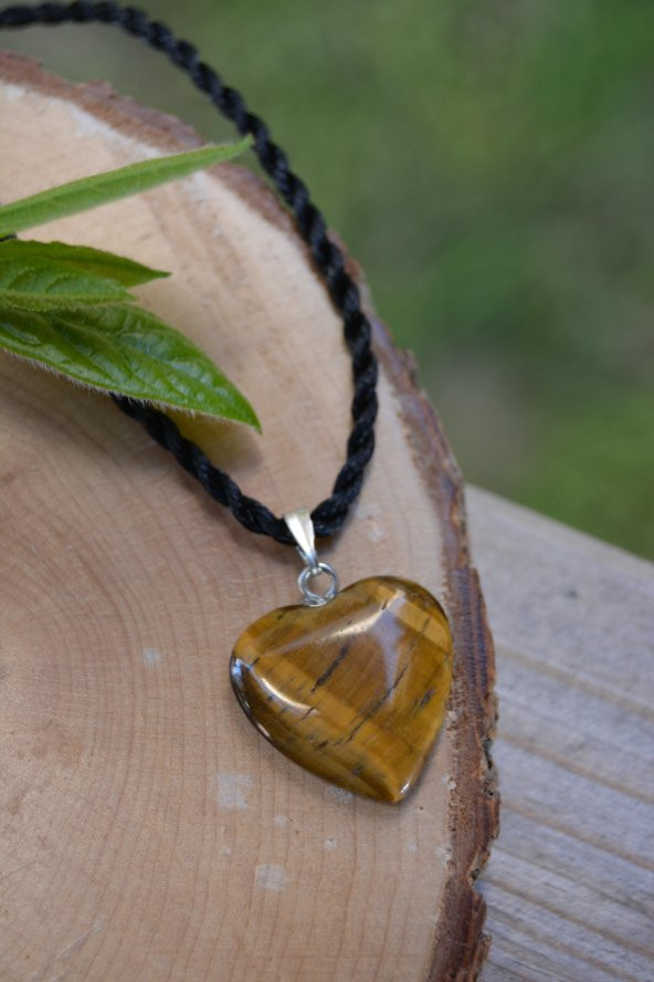 STONEAGE Kaplan Gözü Doğal Taş Kalpli Bayan Kolye - Resim 3