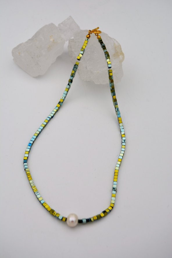 STONEAGE Hematit ve İnci Taşlı Şifa Kolyesi ürün görseli