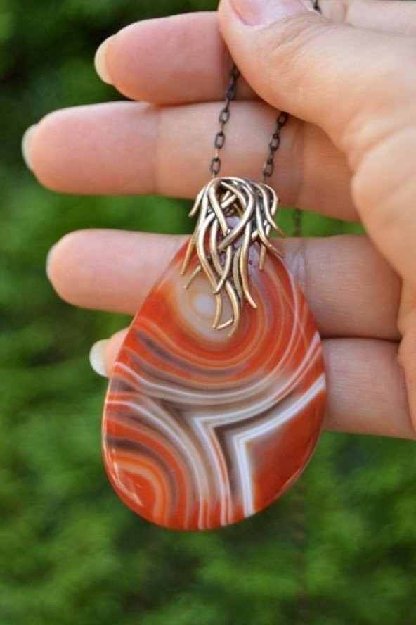 STONEAGE JEWELLERY Dantelli Akik Doğal Taş Kolye - 2