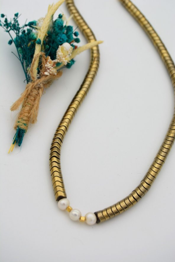 STONEAGE Hematit ve İnci İle Tasarlanan Şifa Kolyesi - Resim 4