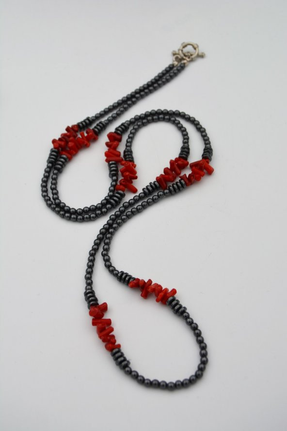 STONEAGE Hematit Mercan Gemici Kilit Nazar ve Şifa Kolyesi - Resim 7