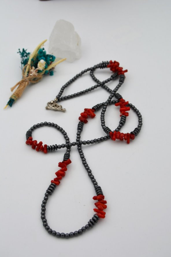 STONEAGE Hematit Mercan Gemici Kilit Nazar ve Şifa Kolyesi - Resim 8