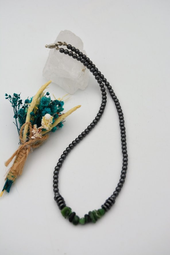 STONEAGE Gerçek Zümrüt ve Hematit Taşlı  Gemici Kilit Taşlı Şifa Kolyesi - Resim 3