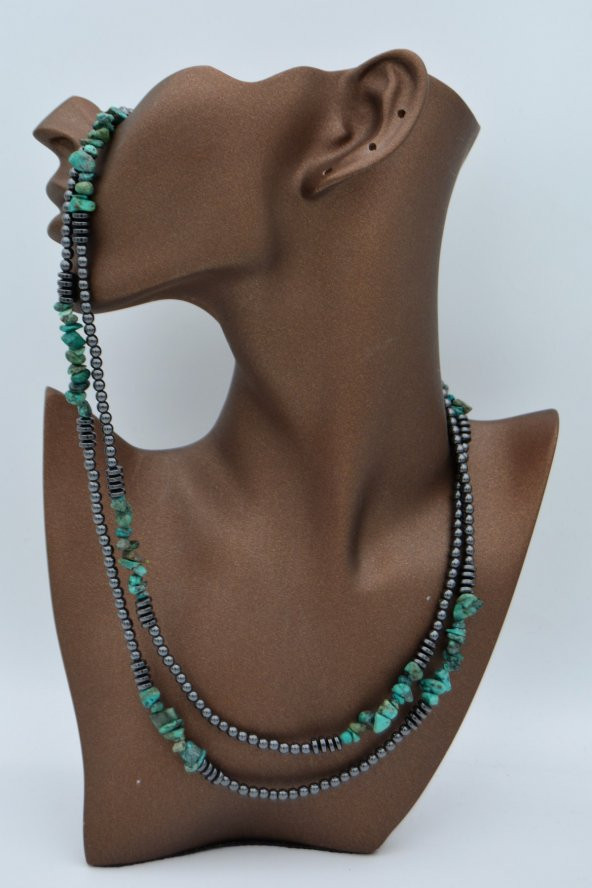 STONEAGE Gerçek Afrika Turkuazı ve Hematit Taşlı Gemici Kilit Şifa Kolyesi - Resim 5