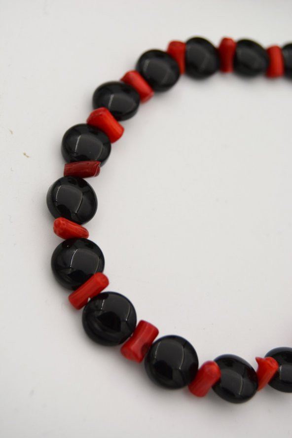 STONEAGE Orijinal Oniks ve Mercan Taşlı T Kilitli Şifa Kolyesi - Resim 4