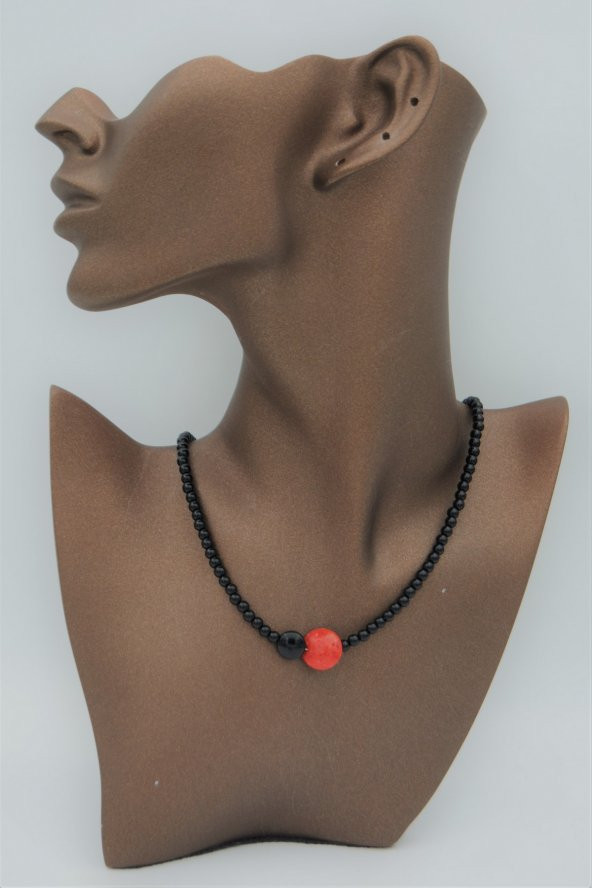 STONEAGE Orijinal Oniks Taşı ve Mercan Şifa Kolyesi - Resim 2