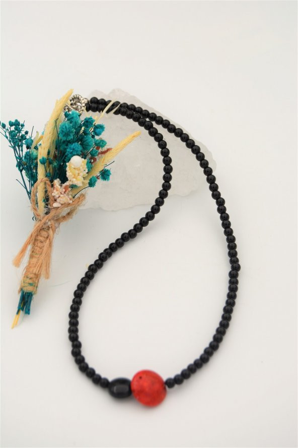 STONEAGE Orijinal Oniks Taşı ve Mercan Şifa Kolyesi - Resim 3