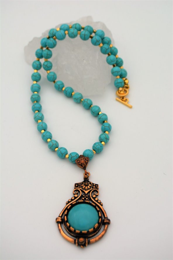 STONEAGE TURKUAZ VE HEMATİT TAŞLI NAZAR ŞİFA KOLYESİ ürün görseli