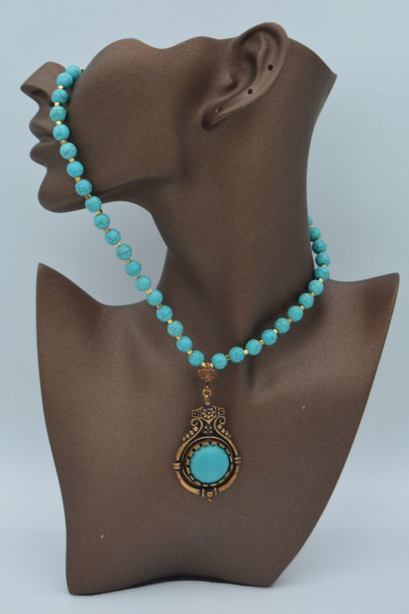 STONEAGE TURKUAZ VE HEMATİT TAŞLI NAZAR ŞİFA KOLYESİ - Resim 4