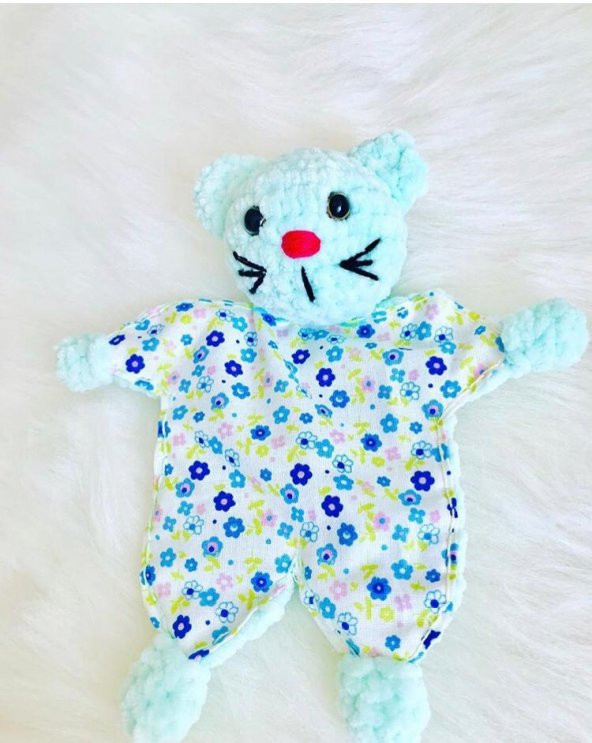 Uykucu Kedicik Uyku Arkadaşı Amigurumi Organik Oyuncak - 1