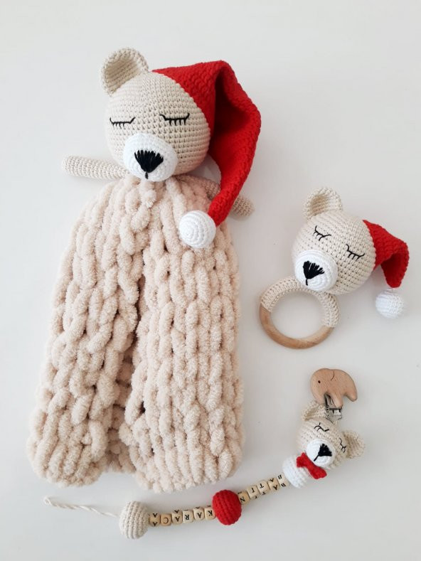 Sevimli Uykucu Ayıcık Yeni Doğan Seti Amigurumi Organik Oyuncak - 1
